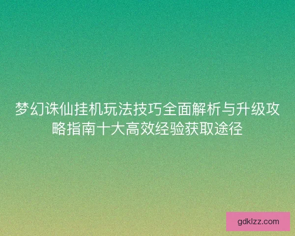 梦幻诛仙挂机玩法技巧全面解析与升级攻略指南十大高效经验获取途径