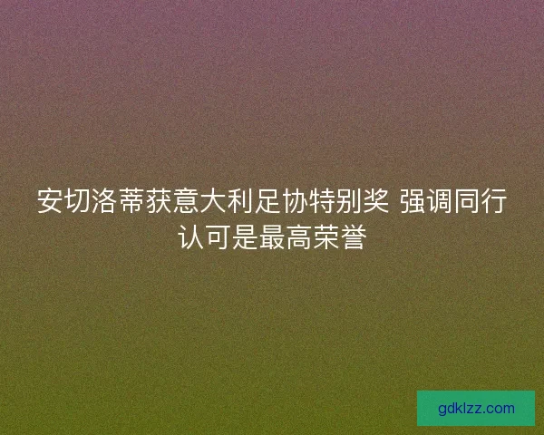 安切洛蒂获意大利足协特别奖 强调同行认可是最高荣誉